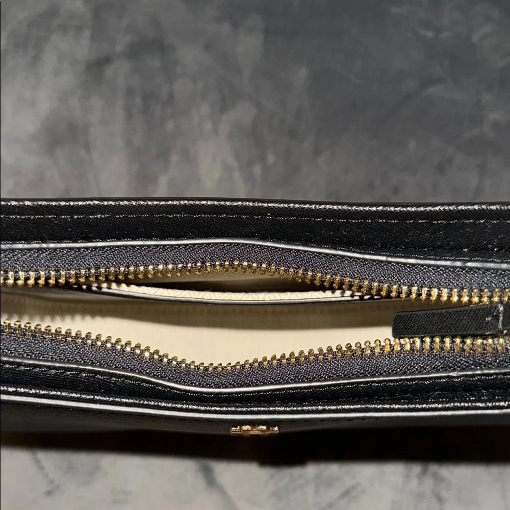 Tory Burch Black Saffiano Leather Shoulder Bag with Gold Logo